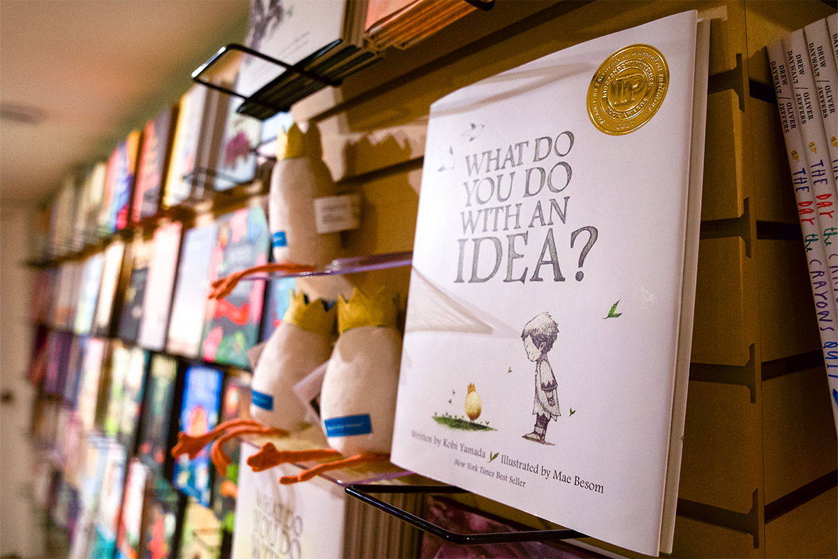 The book "What Do You Do With an Idea?" on display in Child's Play Toys.