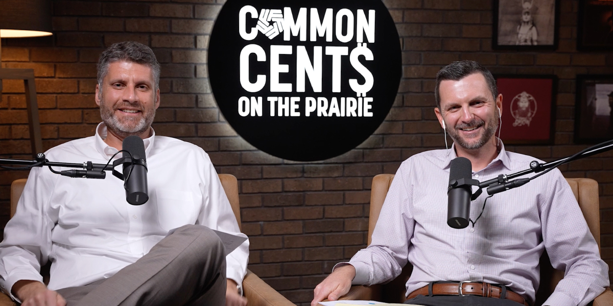 Adam Cox and Kyle Cipperley recording an episode of the Sioux Falls podcast Common Cents on the Prairie.